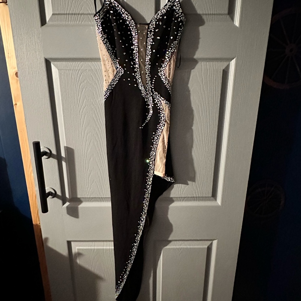 Black dress with gems and some see through parts